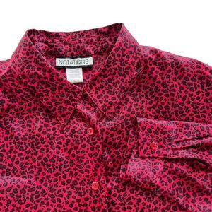 Notations Womens L Red Black Leopard Animal Print Long Sleeve Button Down Blouse